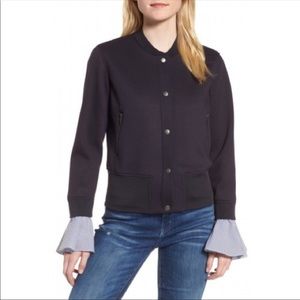 Chelsea 28 navy blue bomber jacket with ruffles